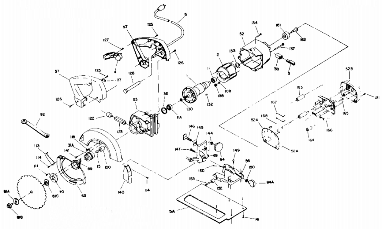 Page A Diagram and Parts List for J-587 Type 1 Porter Cable Circular Saw